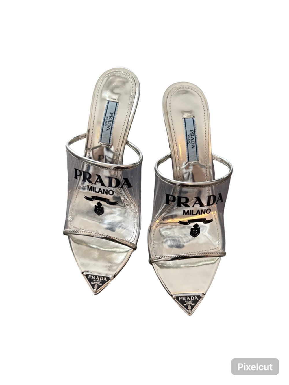 Prada Silver Metallic Pointed Slip-On Mules